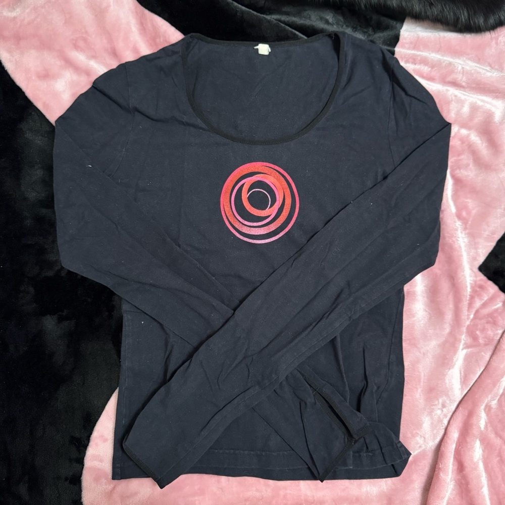 Black Long Sleeve Top with Red Design